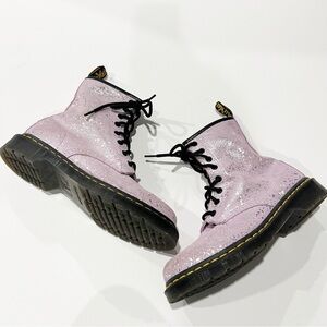 Dr. Martens Air Wair Lilac Metallic Paint Splatter Suede Combat Boots Size 7